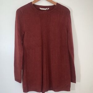 Soft Surroundings Sweater Womens Small Dark Rust Cable Accent Soft Classic